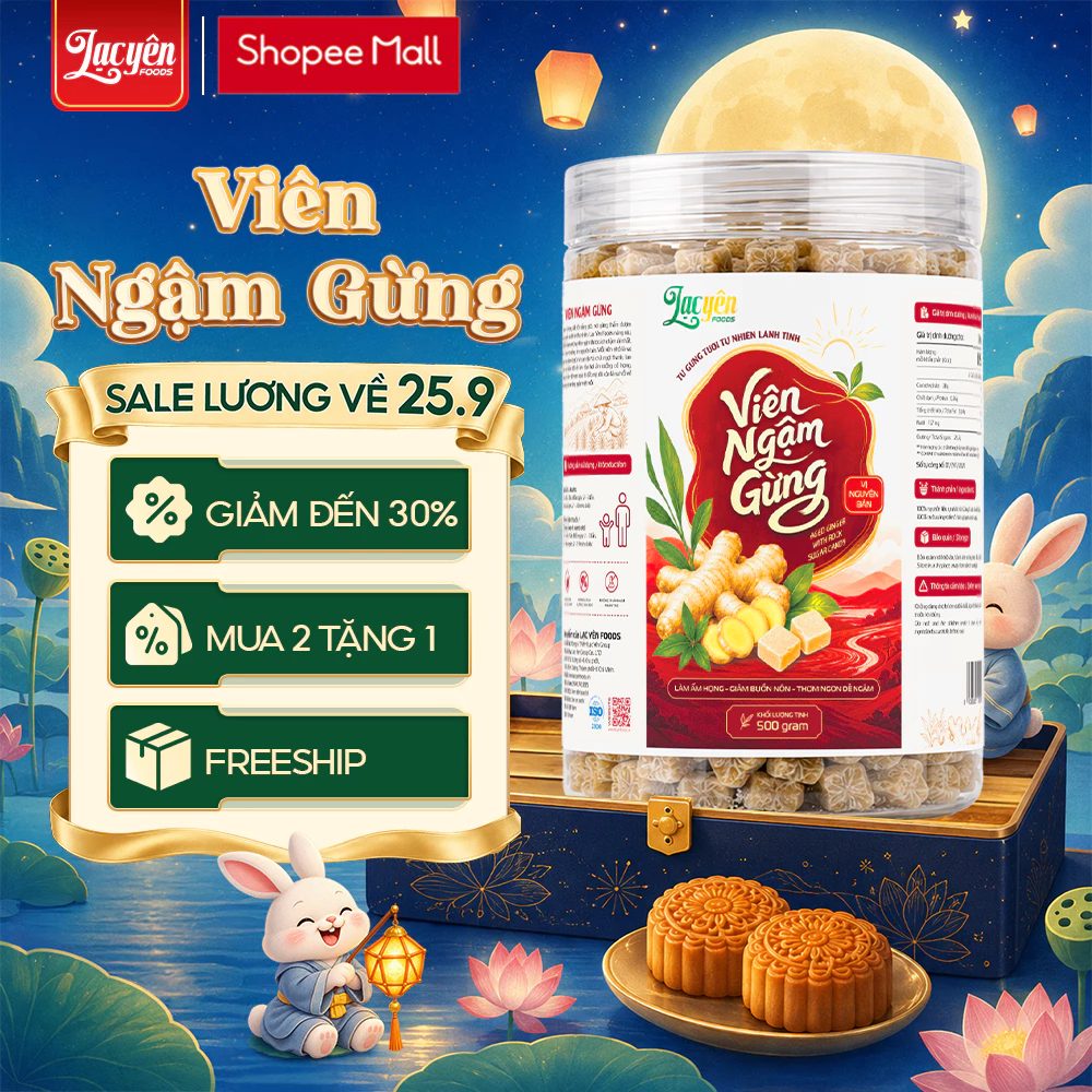 Viên Ngậm Gừng Ít Ngọt Lạc Yên Foods Miếng Gừng Cay Ngọt Dịu Nguyên Chất