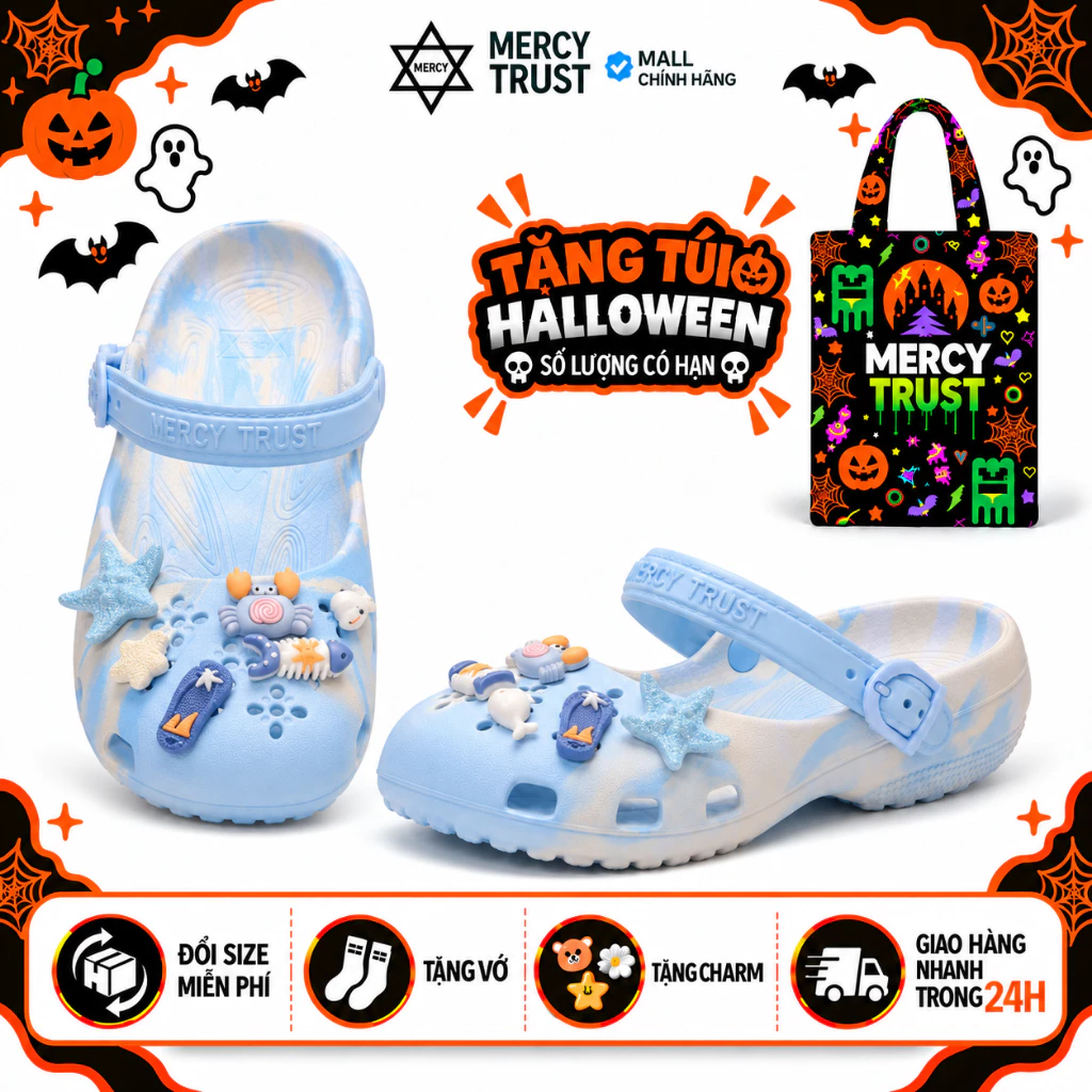 [TẶNG TÚI HALLOWEEN] Kèm Charm Giống Hình, Vớ - MC40 - Dép Sục Búp Bê MERCY TRUST Ballet Nữ Quai Cài Linh Hoạt