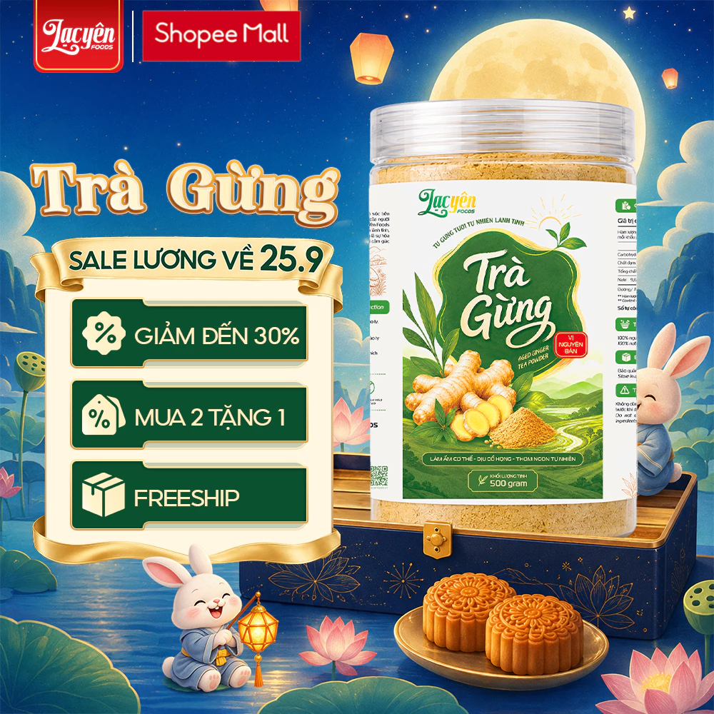 Trà Gừng Sấy Lạnh Thủ Công Ít Ngọt Lạc Yên Foods, Làm Từ Gừng Tươi Tự Nhiên Cay Nồng