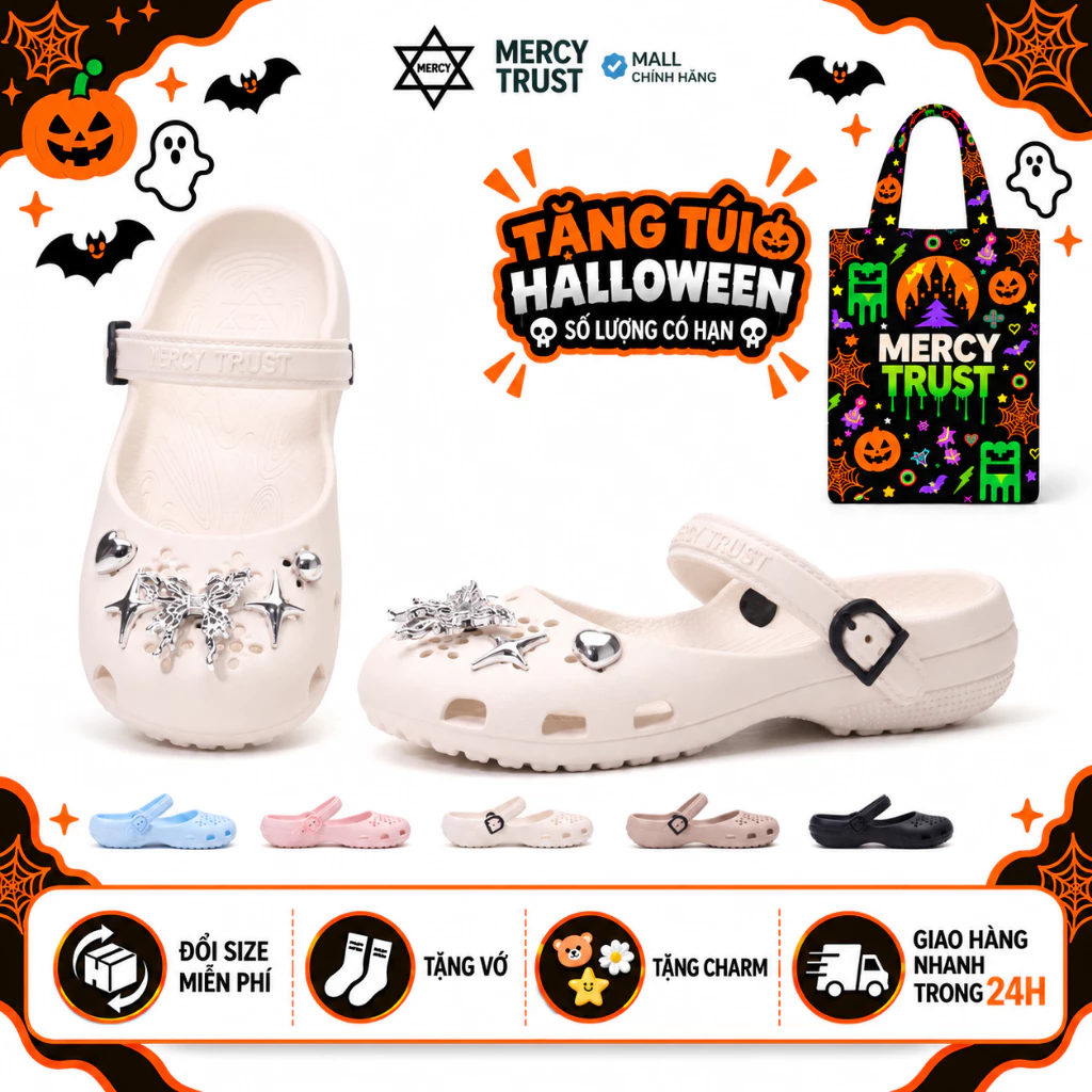 [TẶNG TÚI HALLOWEEN] Kèm Sticker, Vớ - MC41 - Dép Sục Búp Bê Quai Cài Linh Hoạt MERCY TRUST Ballet Nữ Màu Kem Sữa