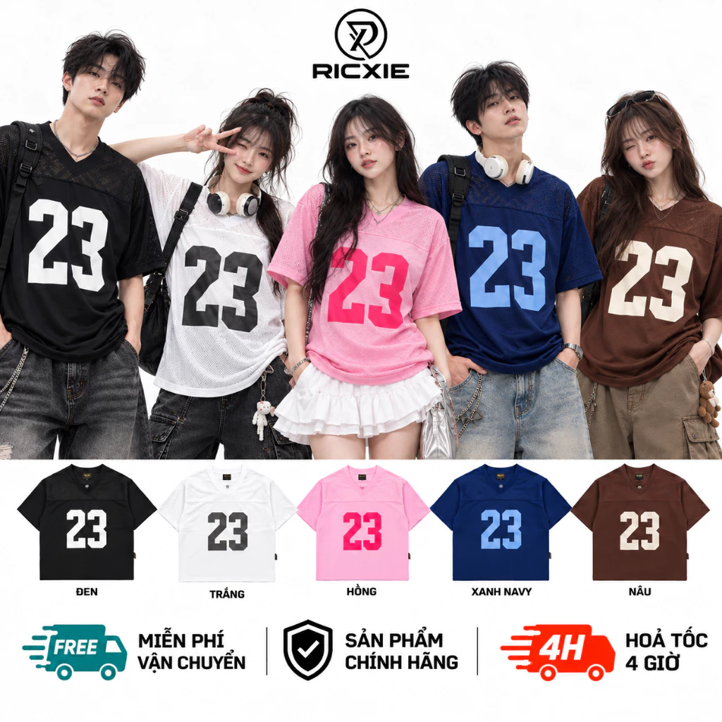 [VER2] Áo lưới RICXIE SỐ 23 from BOXY dáng rộng tay ngắn phong cách thể thao basic unisex nam nữ