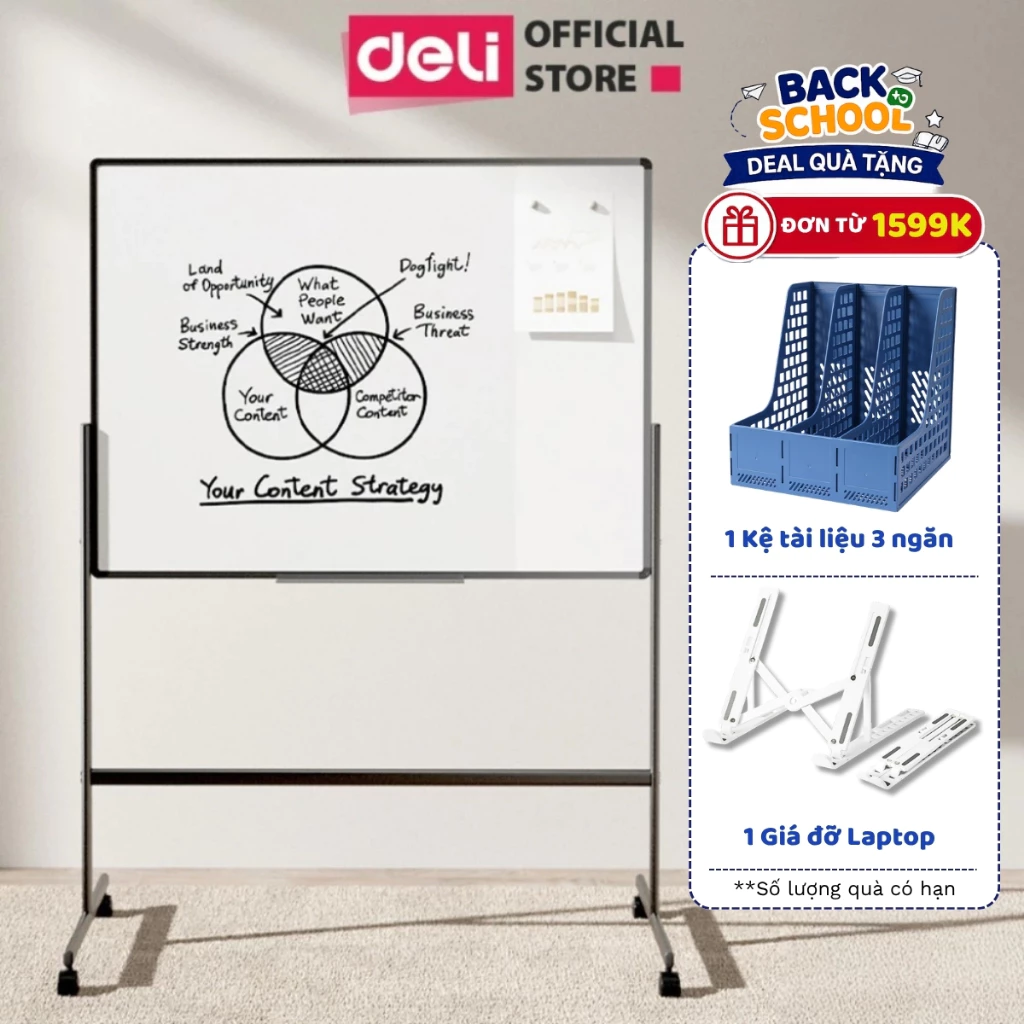[🔥25/9 DEAL SỐC ] Bảng Từ Trắng 2 Mặt Deli Flipchart Chân Di Động Điều Chỉnh Chiều Cao Cho Học Sinh Văn Phòng