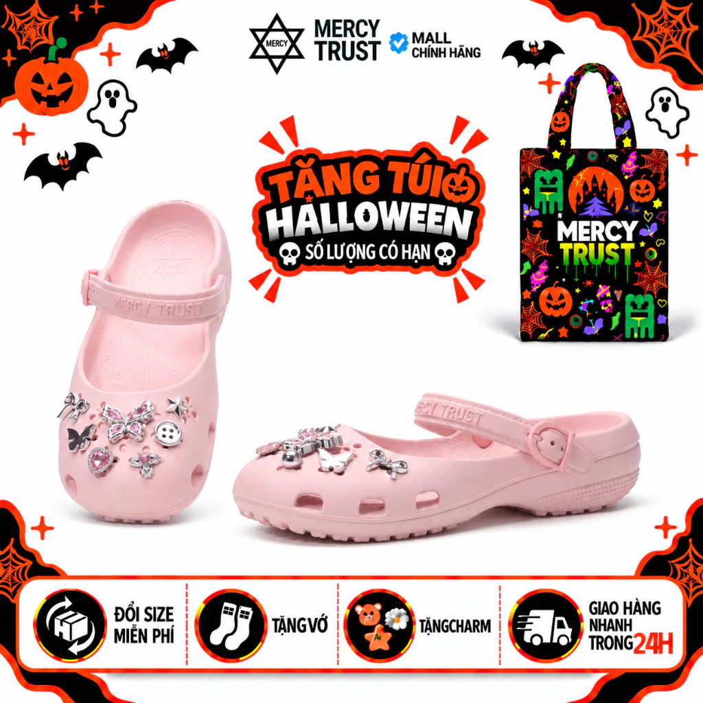 [TẶNG TÚI HALLOWEEN] Kèm Sticker, Vớ - MC41 - Dép Sục Búp Bê MERCY TRUST Ballet Nữ Loang Màu Quai Cài Linh Hoạt, Êm Nhẹ