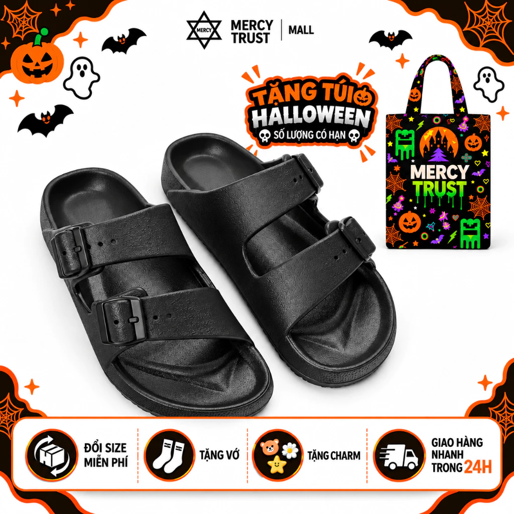 [TẶNG TÚI HALLOWEEN] Dép MERCY-TRUST TRAP 2 quai chất liệu EVA có khoá cài Êm Nhẹ, chống trơn trượt