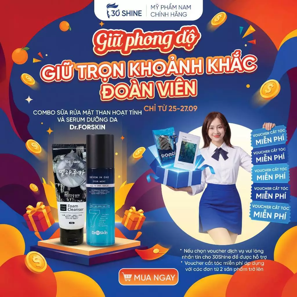 Combo Sữa rửa mặt than hoạt tính Dr.FORSKIN và Serum dưỡng trắng da 7in1 - Da trắng sáng sạch dầu