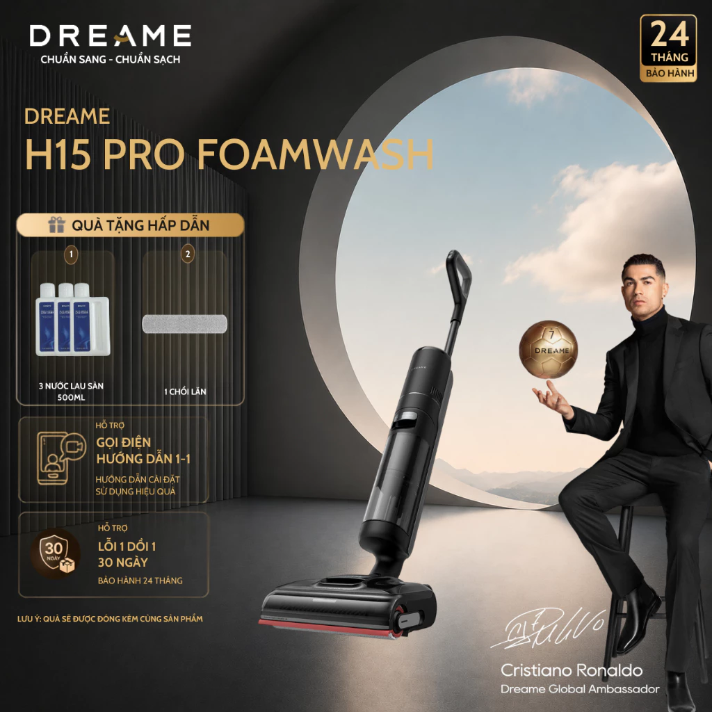 Máy Hút Bụi Lau Nhà Dreame H15 Pro FoamWash Lực Hút 23kPa Tự Động Giặt Con Lăn Bảo Hành 24 Tháng