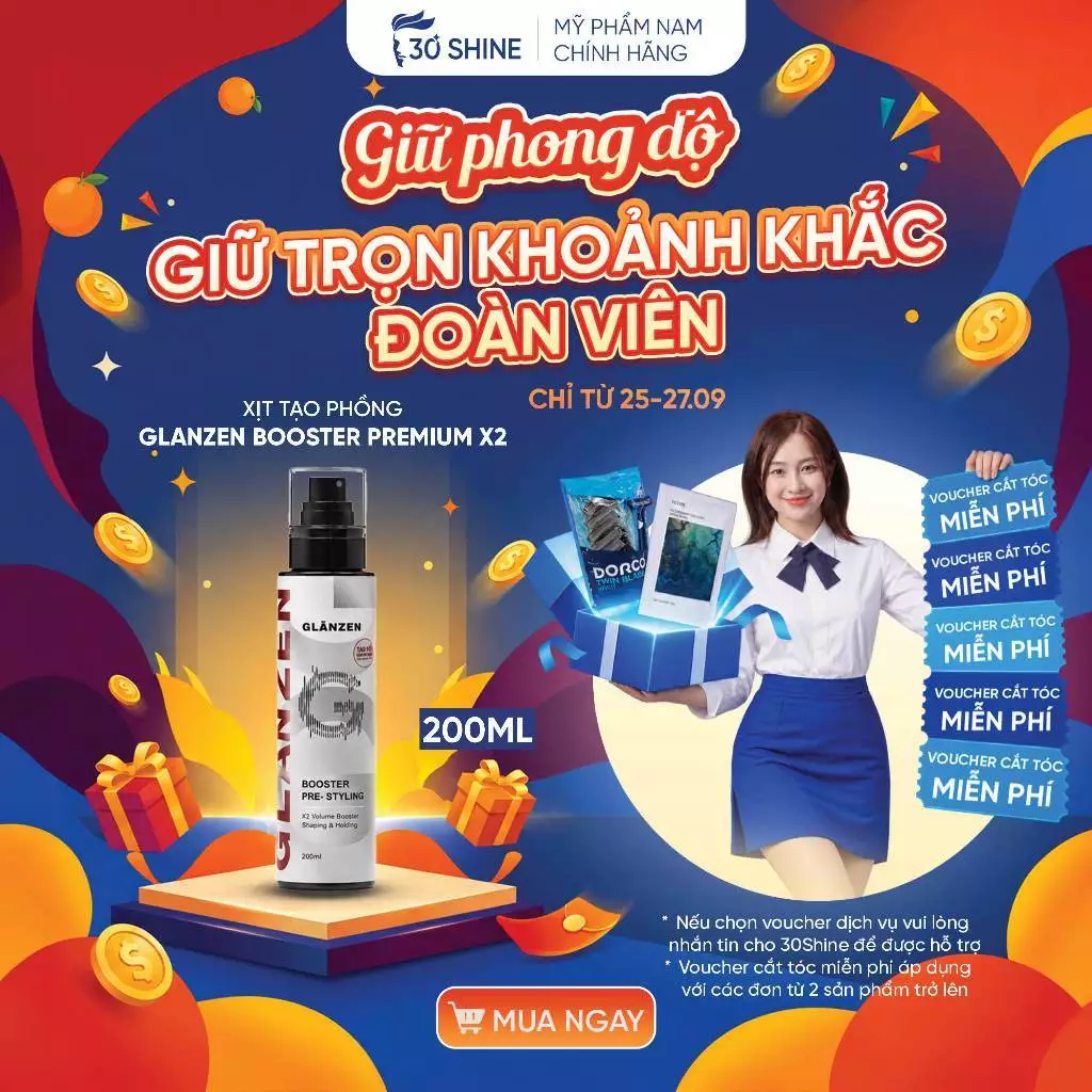 Xịt tạo phồng GLANZEN BOOSTER PREMIUM 2025 200ml Tạo phồng dành riêng cho tóc mỏng, xẹp