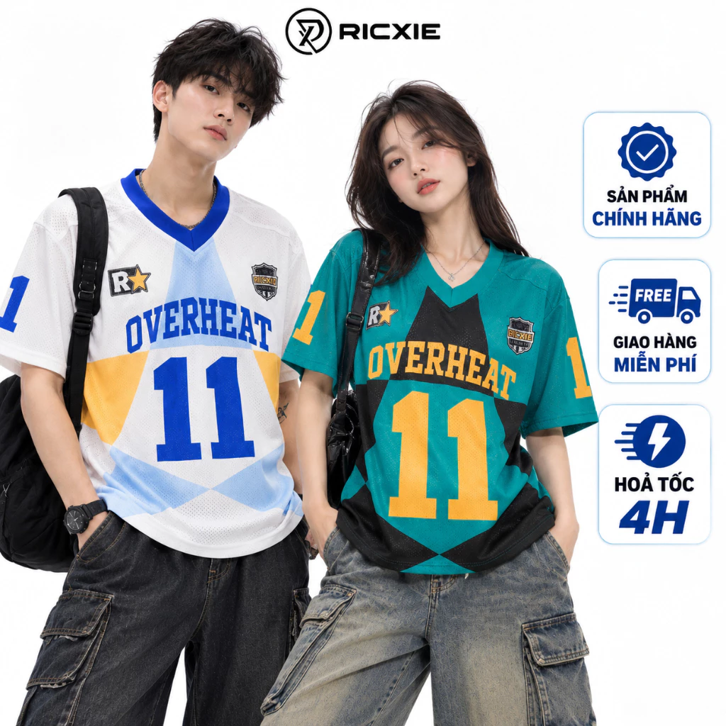 Áo Jersey RICXIE Unisex Nam Nữ OverHeat Số 11 Form Oversize Vải Lưới Thể Thao