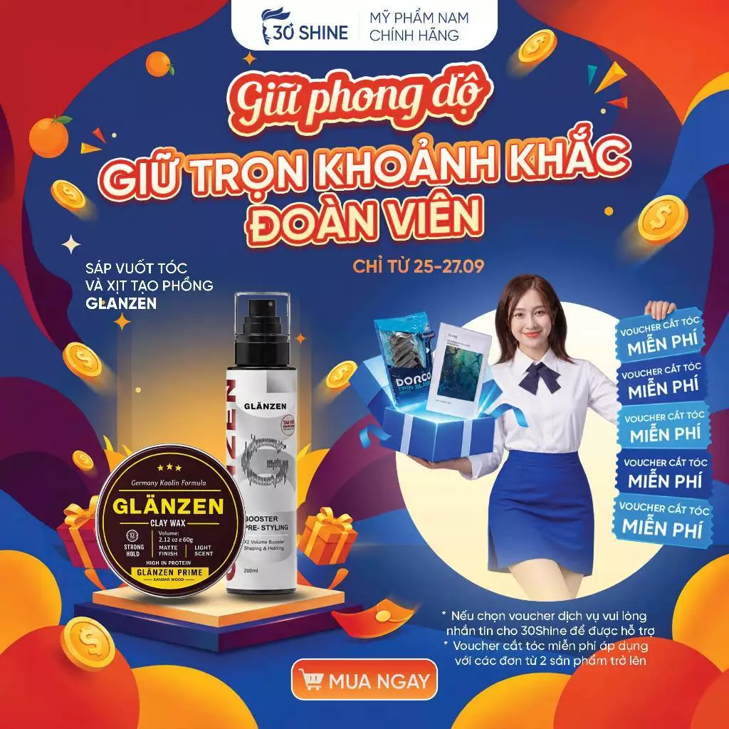 Combo tạo kiểu GLANZEN - Sáp + Xịt tạo phồng Booster Tóc phồng không cồng kềnh, tạo phồng giữ nếp cả ngày