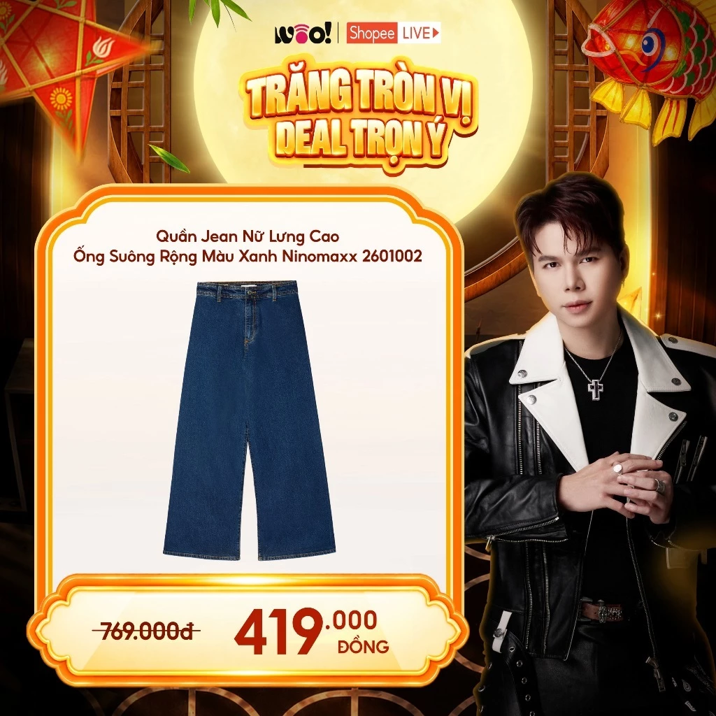 Quần Jean Nữ Lưng Cao Ống Rộng Chất Mềm Ninomaxx 2601002