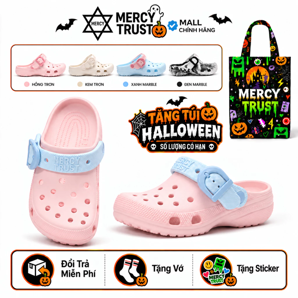 [TẶNG TÚI HALLOWEEN] Kèm Sticker, Vớ - MC15 - Dép Sục MERCY TRUST BASIC Quai Khóa Cá Tính Unisex, Dép EVA Êm Nhẹ
