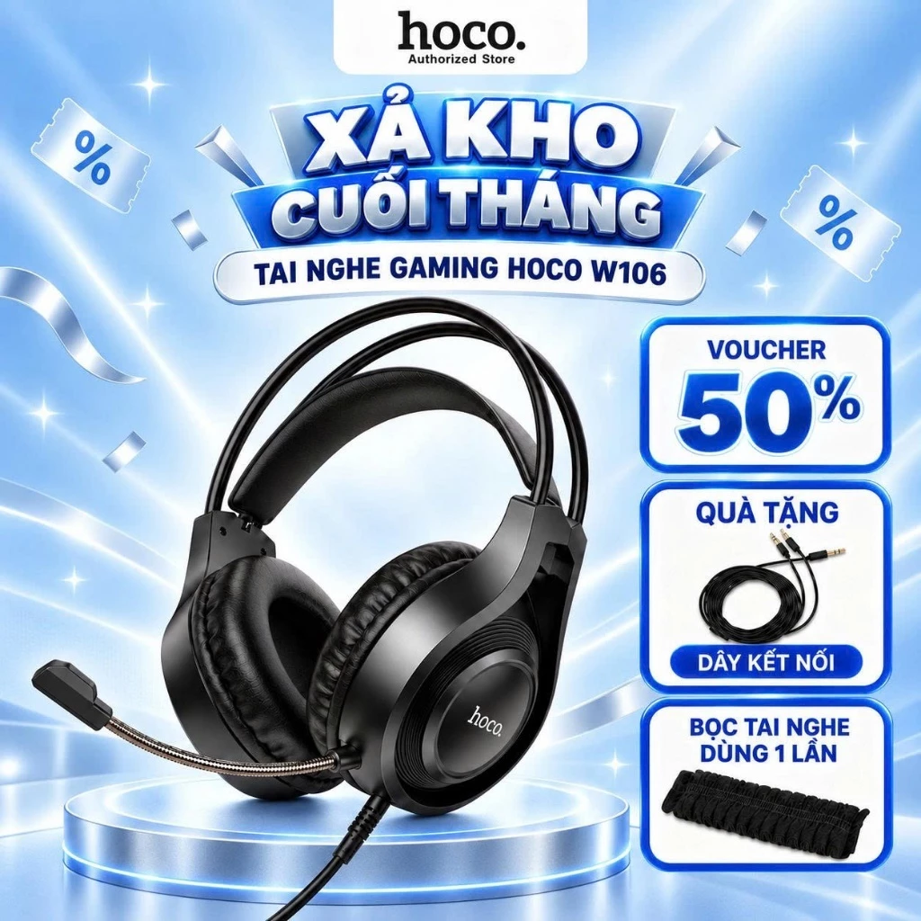 Tai nghe Gaming Hoco W106 tích hợp mic siêu nhạy âm bass mạnh - tai nghe chụp tai chơi game chính hãng