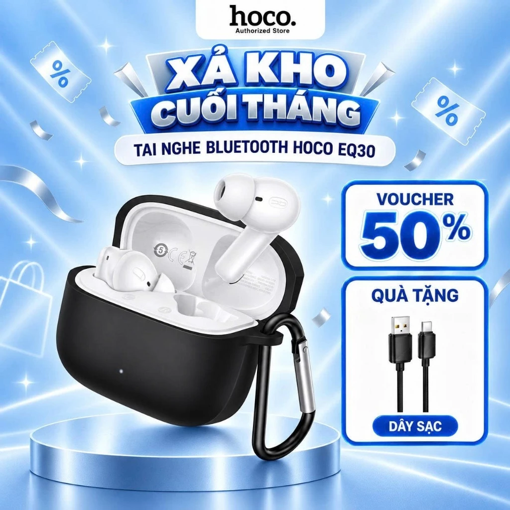 Tai Nghe Bluetooth Hoco EQ30 Nhét Tai V6.0 Bass Mạnh - Pin Trâu 7H Kèm Ốp Silicon Cao Cấp Chống Va Đập Chính Hãng