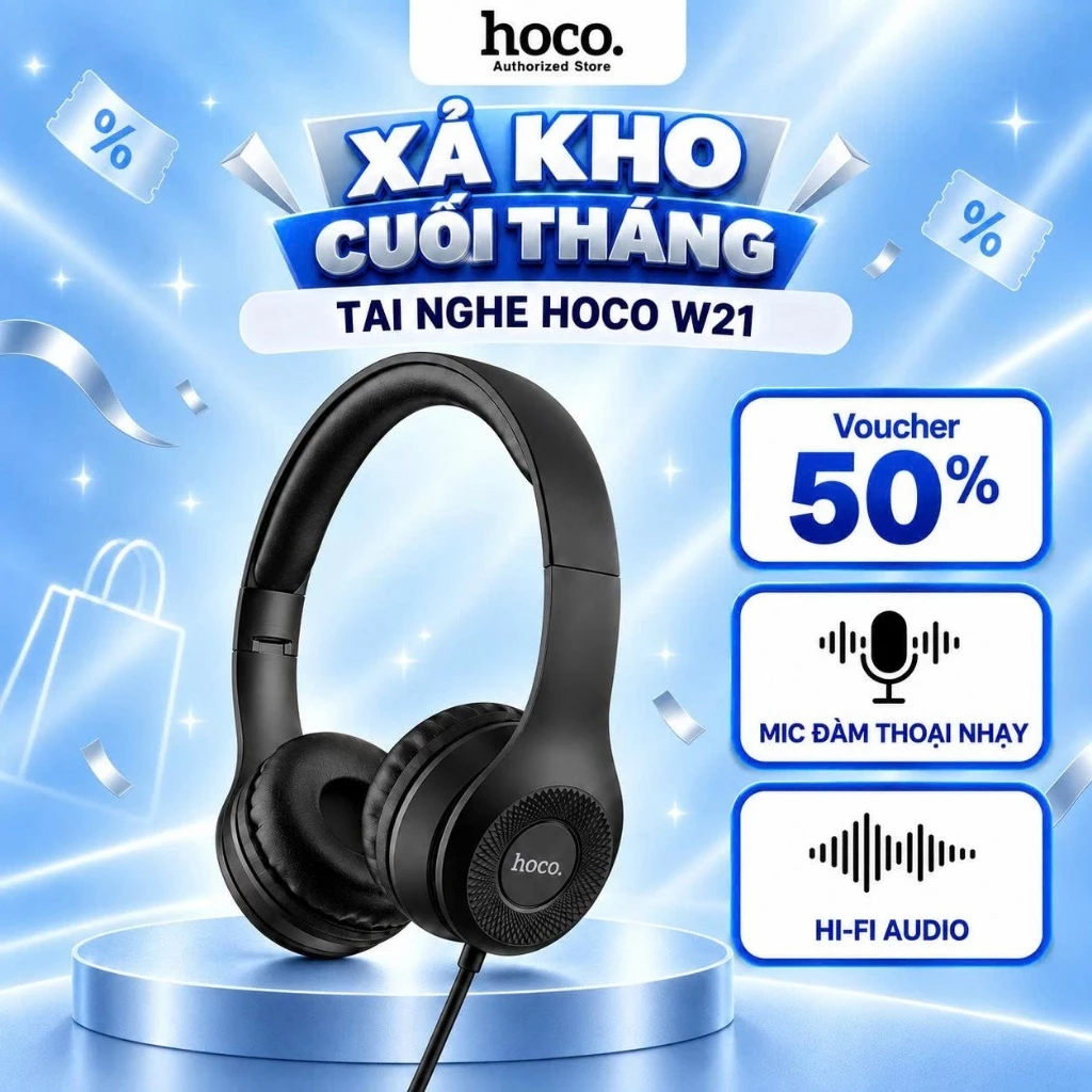 Tai nghe chụp tai có dây chính hãng Hoco W21 bass mạnh, âm thanh siêu nhạy và thiết kế gọn nhẹ