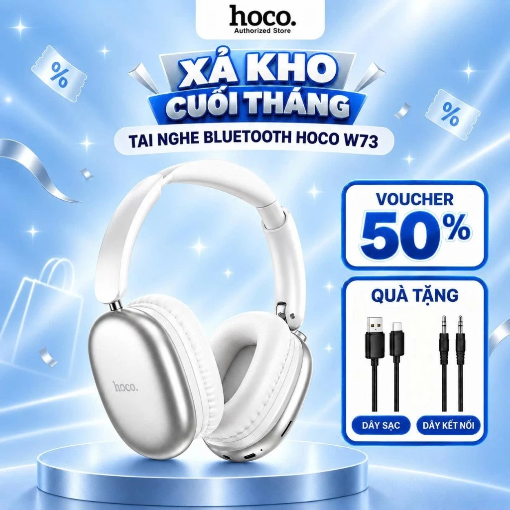 Tai nghe Headphone Hoco W73 gấp gọn tiện lợi, tai nghe bluetooth thế hệ mới v6.0 bass mạnh pin trâu 45H - có bảo hành