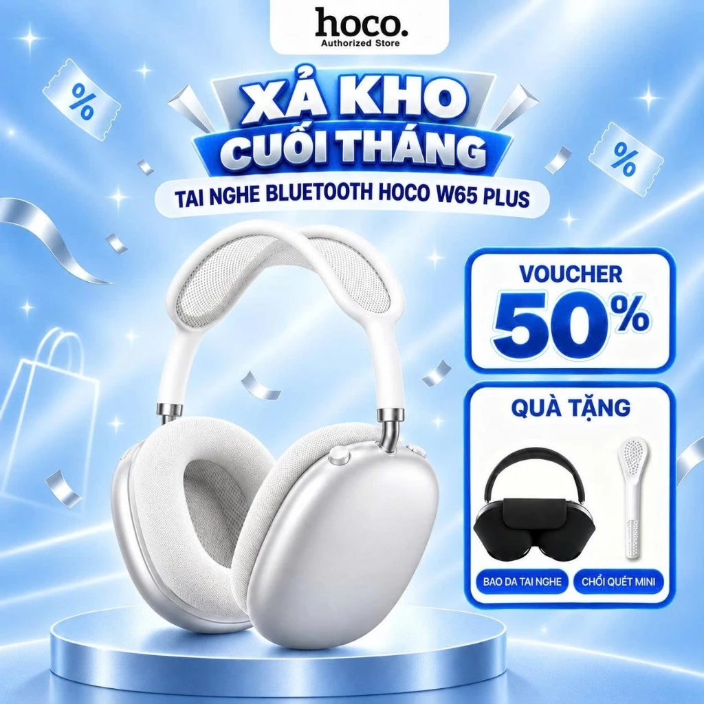 Tai nghe chụp tai Hoco W65 chính hãng kiểu dáng gọn nhẹ, kết nối Bluetooth v5.4 siêu nhạy, bass hay, chính hãng Hoco