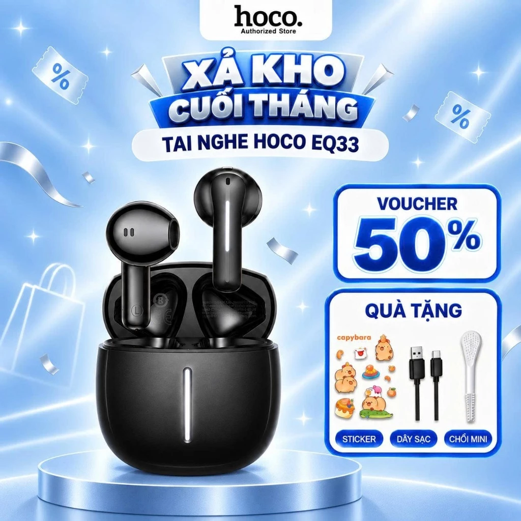 Tai nghe nhét tai Hoco EQ33 / EQ34 Plus chống ồn, bluetooth v5.4 có đèn led - Tai nghe bluetooth pin trâu 7 tiếng