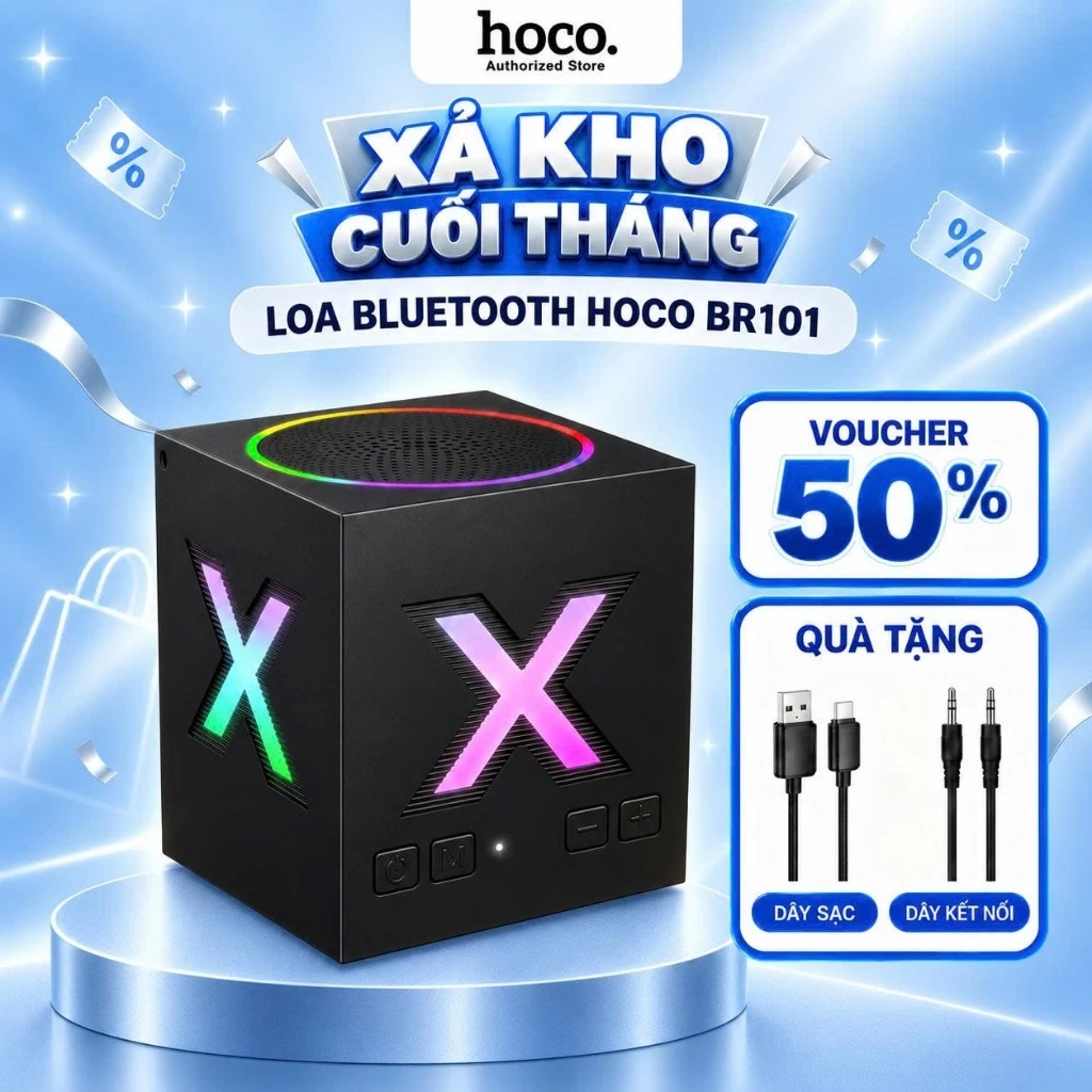 Loa bluetooth BR101 mini cầm tay có đèn led cao cấp đèn sáng bass mạnh pin trâu - hàng chính hãng Borofone