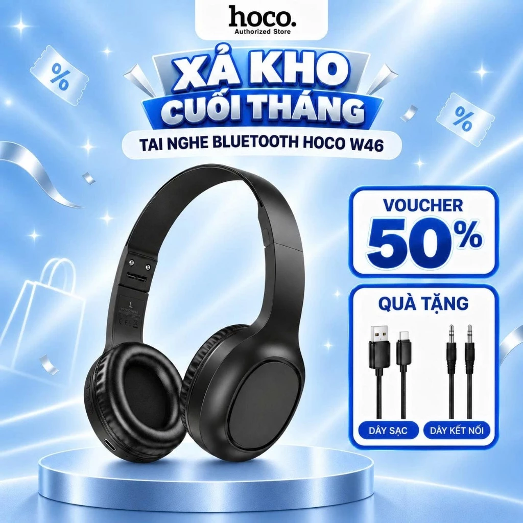 Tai nghe Headphone Hoco W46 gấp gọn cao cấp pin lâu - tai nghe chính hãng giá rẻ