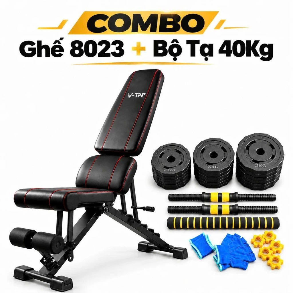 Ghế Tập Gym Tại Nhà 8023, Ghế Tập Tạ Đa Năng Gấp Gọn Chất Liệu Da PU Đệm Xốp Êm Ái Chịu Tải 200Kg