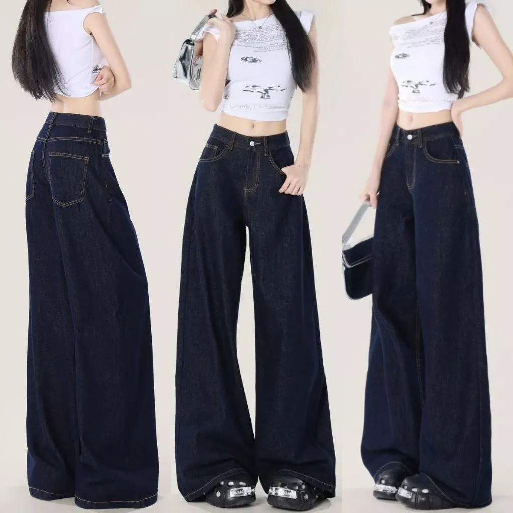 Quần Jean Nữ Suông Ống Rộng 28CM Cạp Cao Chỉ Nổi BeU Quần Bò Ống Suông Rộng Lưng cao HOTTREND Dễ Phối Đồ Siêu Hack Dáng
