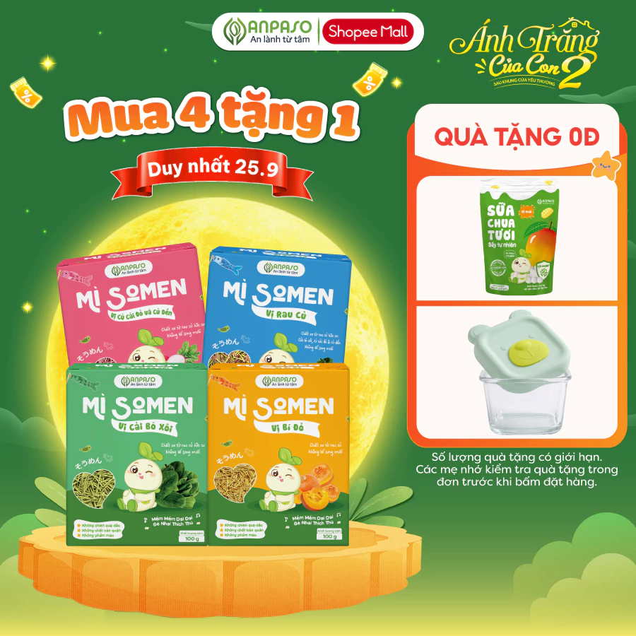 Combo 4 Mì Somen Ăn Dặm Anpaso Vị Rau Củ, Cải Bó Xôi, Củ Cải Đỏ Và Củ Dền, Bí Đỏ 100g