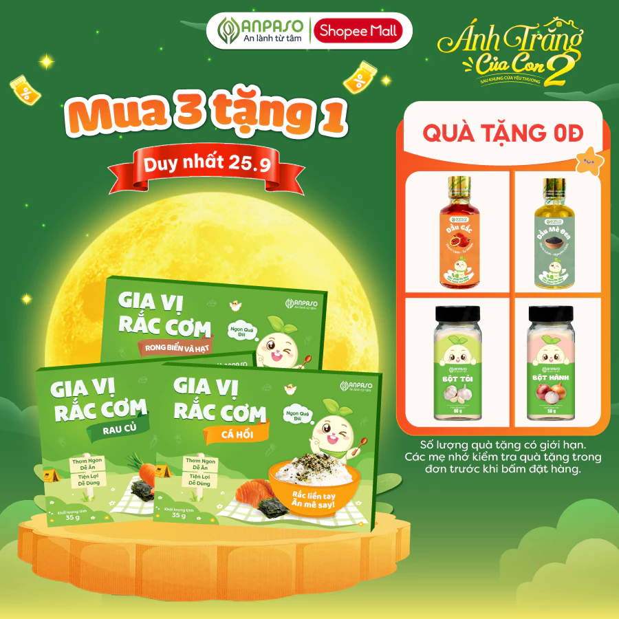 Combo 3 Gia Vị Rắc Cơm Cho Bé Anpaso - Rong Biển Trộn Cơm Vị Cá Hồi, Rong Biển, Rau Củ 35g
