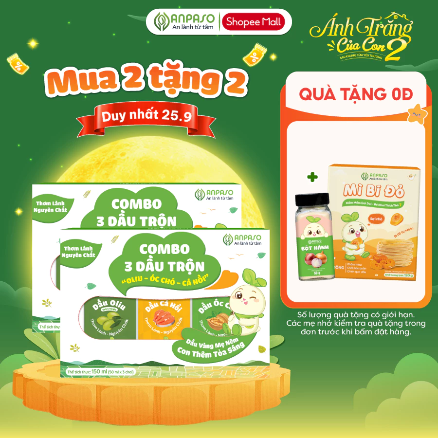 Combo 2 Set 3 Dầu Ăn Dặm Cho Bé Anpaso: Oliu, Óc Chó, Cá Hồi 50ml