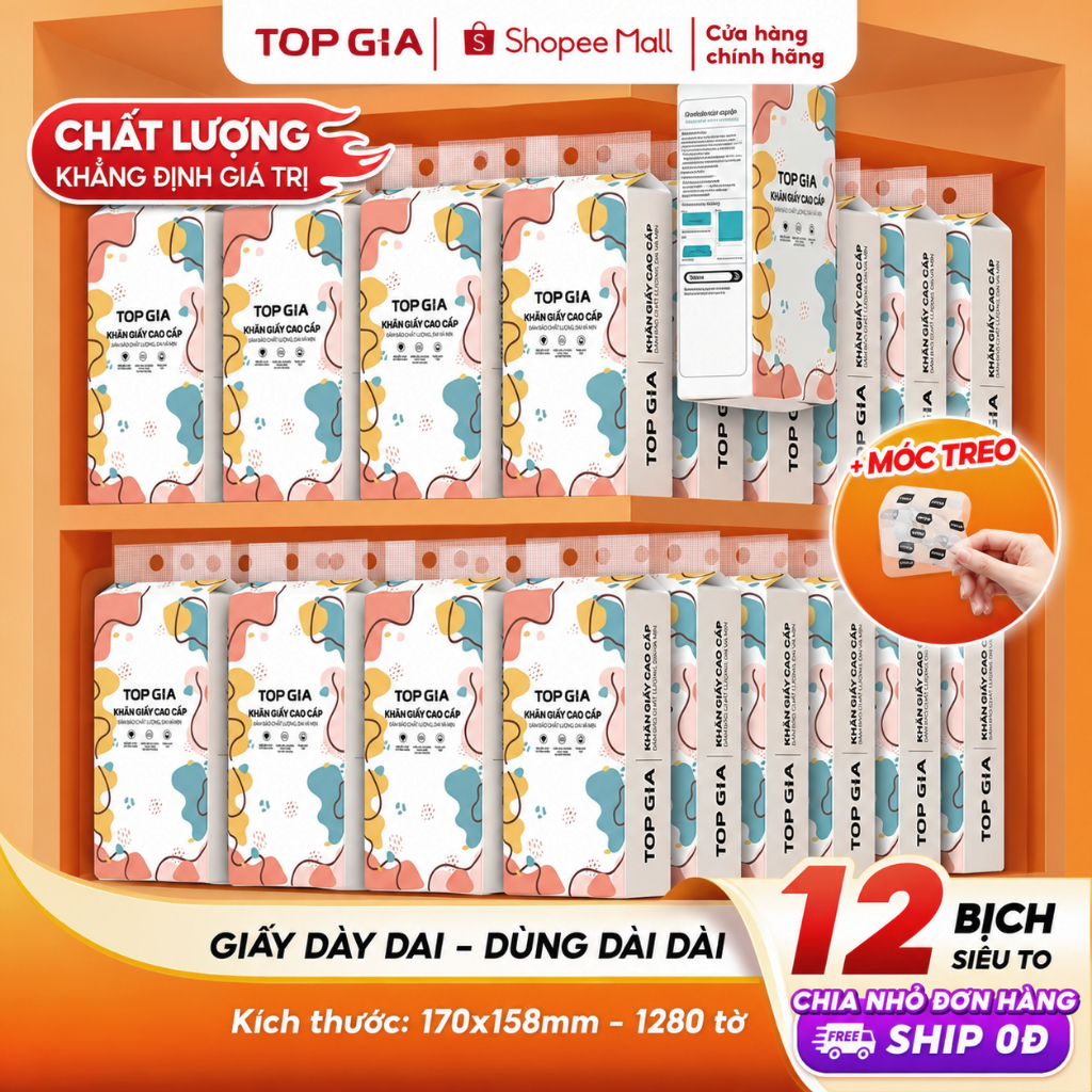 Giấy vệ sinh treo tường TopGia thùng 10 12 8 6 bịch đa sắc, combo tiết kiệm…