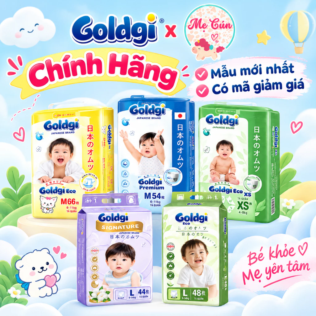 (CHÍNH HÃNG) Tã dán, quần Nhật Bản Goldgi Premium, X5, Eco đủ size NB92/S84/M66/M60/L56/L48/XL46/XL44/XXL34