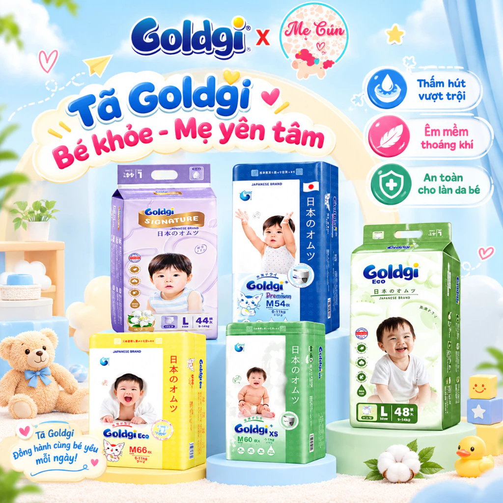 Bỉm dán, quần Nhật Bản Goldgi Premium, X5, Eco, Signature, Eco New đủ size NB92/S84/M66/M60/L56/L48/XL46/XL44/XXL34