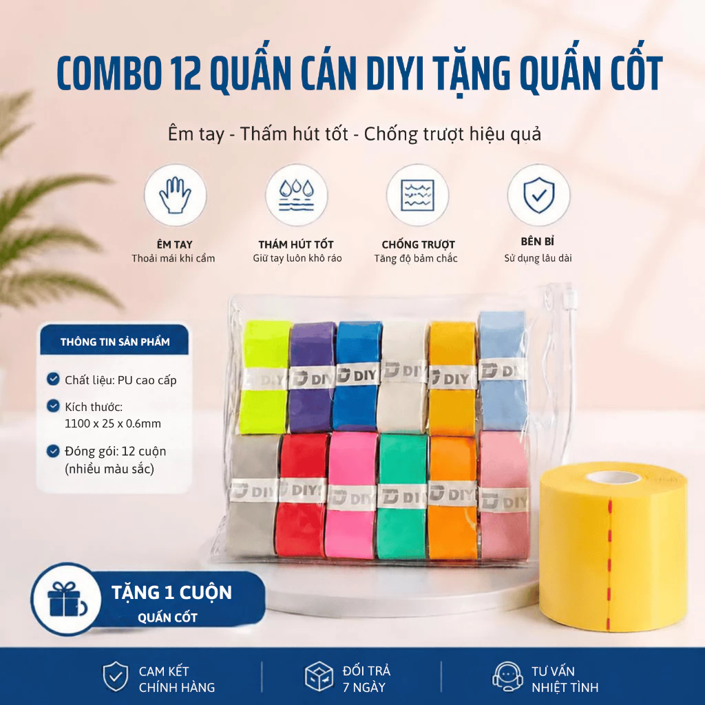 Combo 12 quấn cán DIYI + 1 quấn cốt siêU tiết kiệm , quấn cán cao cấp ,quấn cốt siêu êm