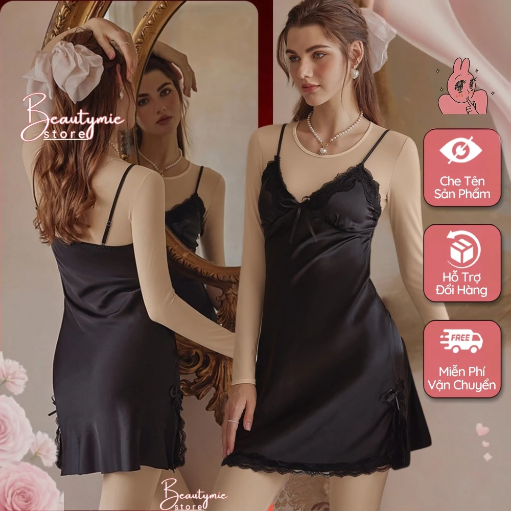 Váy ngủ sexy phối ren quyến rũ DN107 Đồ ngủ, đầm ngủ lụa dáng suông gợi cảm mặc nhà thoáng mát