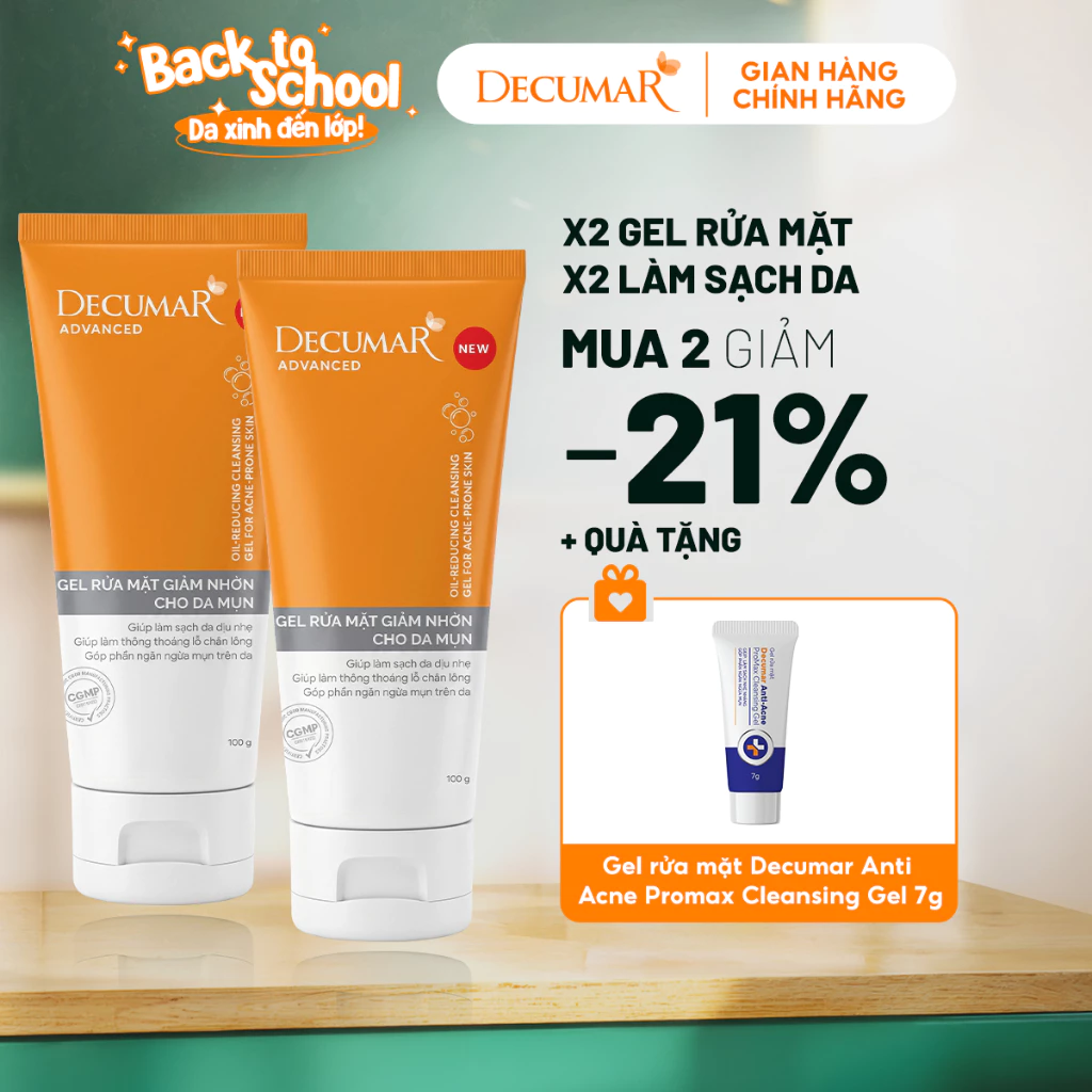 Combo 2 Gel rửa mặt cho da dầu mụn Decumar Advanced làm sạch sâu, cân bằng độ PH, kiểm soát nhờn, ngừa mụn