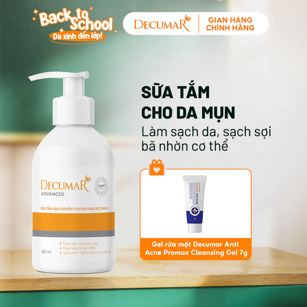 [VHL x Decumar] Sữa tắm giảm nhờn cho da mụn Decumar Advanced 280ml Tặng 01 Gel mụn Decumar THC 5g