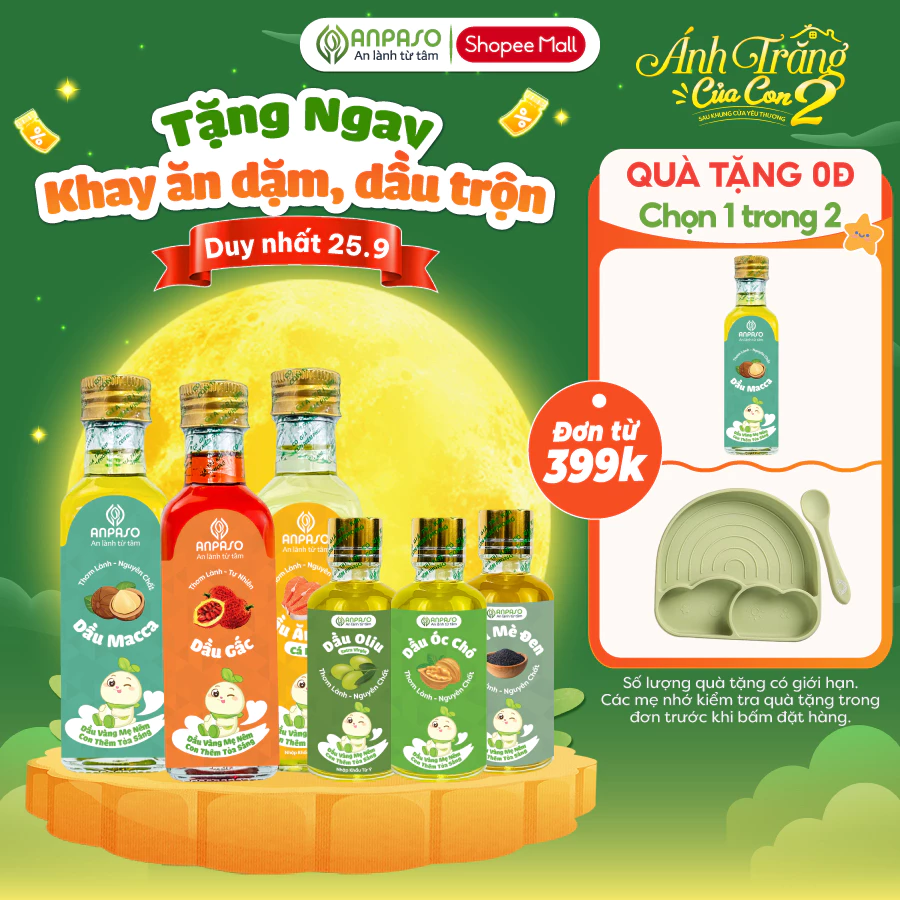 Dầu Ăn Dặm Cho Bé Anpaso - Set 3 dầu Oliu, Óc Chó, Cá Hồi 50ml, 100ml, 150ml - Dầu Chiên Xào 100ml (2)