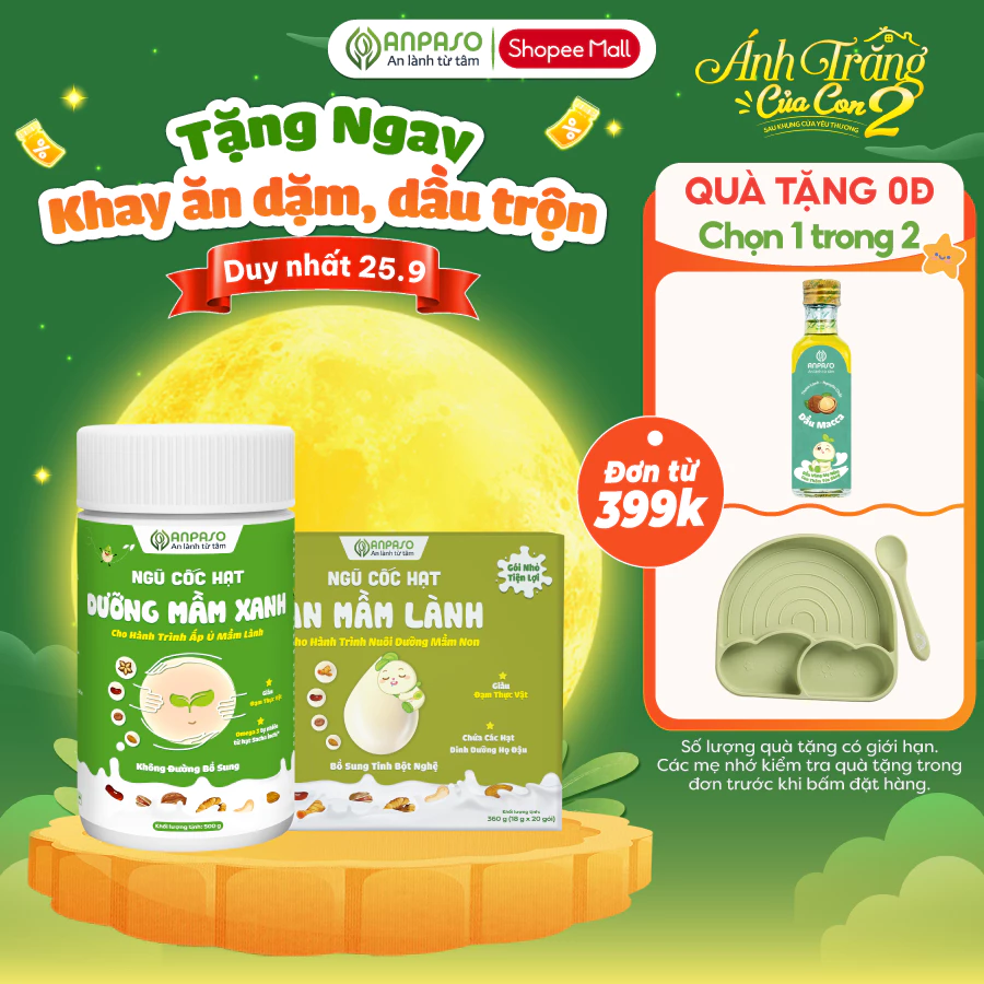 Ngũ Cốc Dưỡng Mầm Xanh và An Mầm Lành Anpaso - Giàu đạm thực vật - Không bổ sung đường