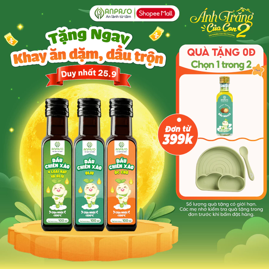 Dầu Chiên Xào Cho Bé Ăn Dặm Anpaso 100ml chịu nhiệt trên 200 độ C - Dầu oliu, óc chó, mix hạt (2)