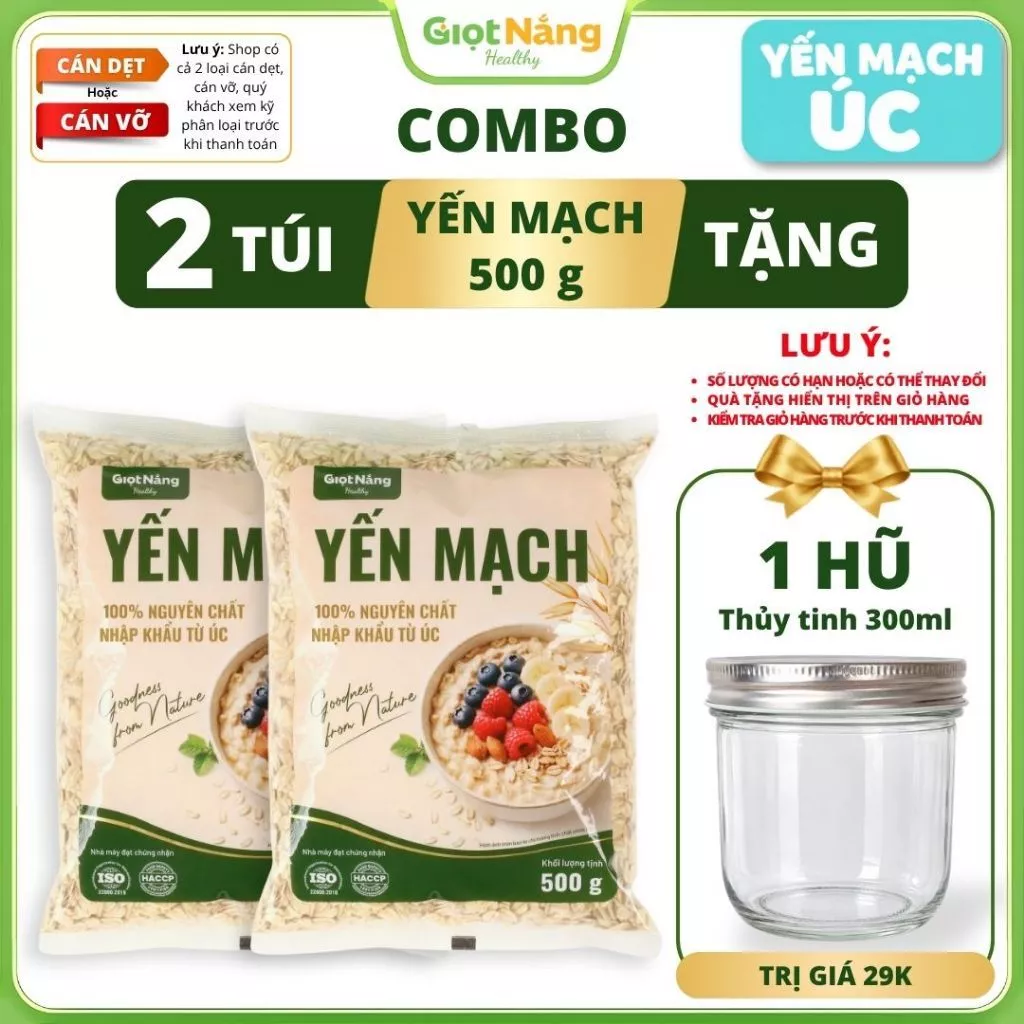 Yến Mạch Úc Nguyên Cám Cán Dẹt/Cán Vỡ Cho Món Ủ Qua Đêm Nấu Sữa Nấu Cháo từ Nông Sản Giọt Nắng Dịp Tết Trung Thu