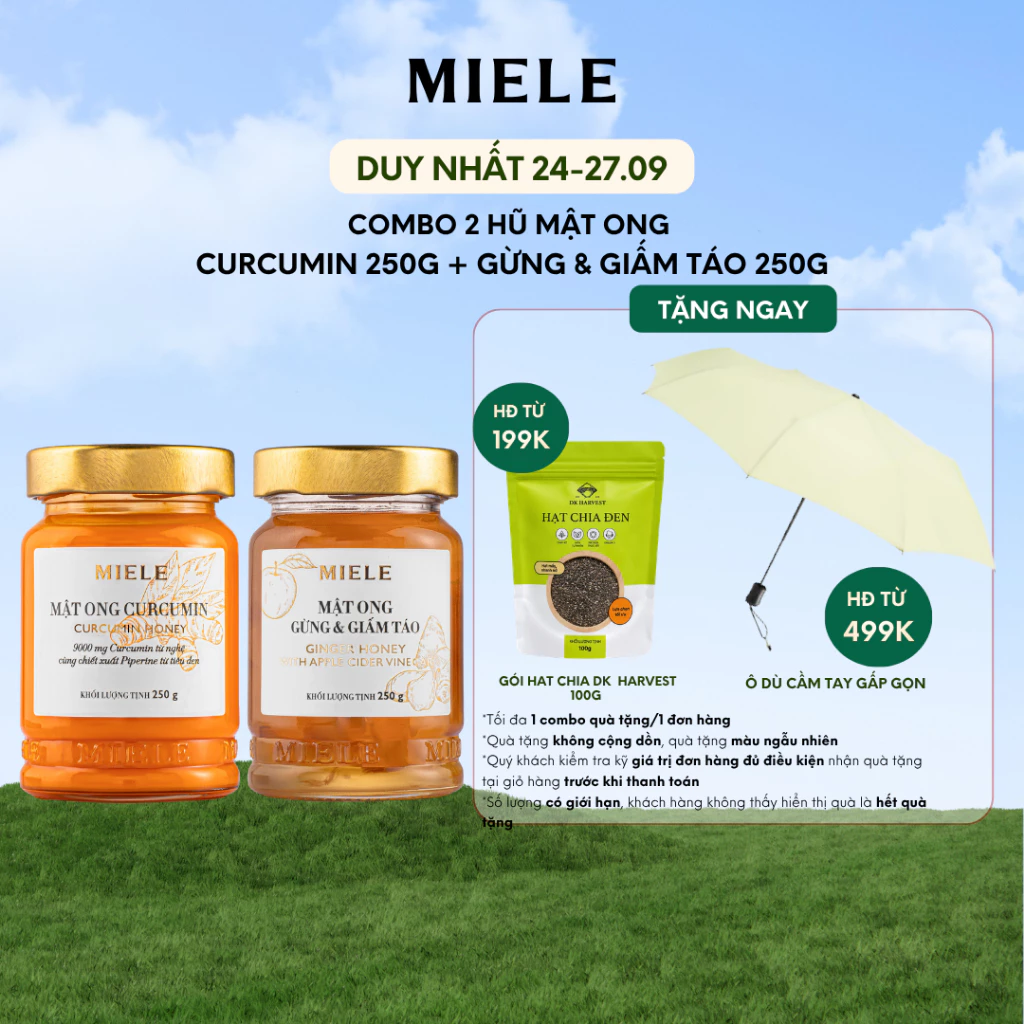 Combo: Mật Ong Curcumin 250g + Mật Ong Gừng & Giấm Táo Miele 250g