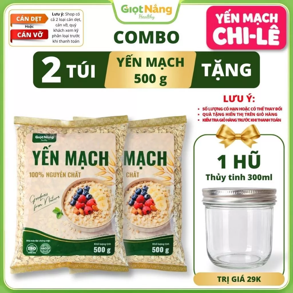 Yến Mạch Chile Nguyên Cám Cán Dẹt/Cán Vỡ Làm Món Ủ Qua Đêm Nấu Sữa Nấu Cháo từ Nông Sản Giọt Nắng Dịp Tết Trung Thu