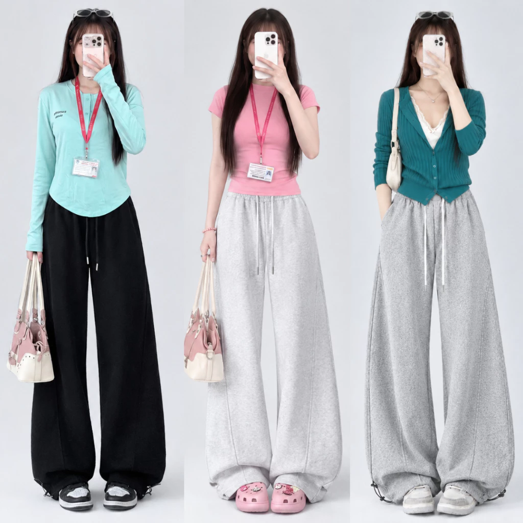 Quần NỈ Nữ ống rộng MIAA chất nỉ 2da không xù cạp chun có dây điều chỉnh dáng suông màu xám bigsize