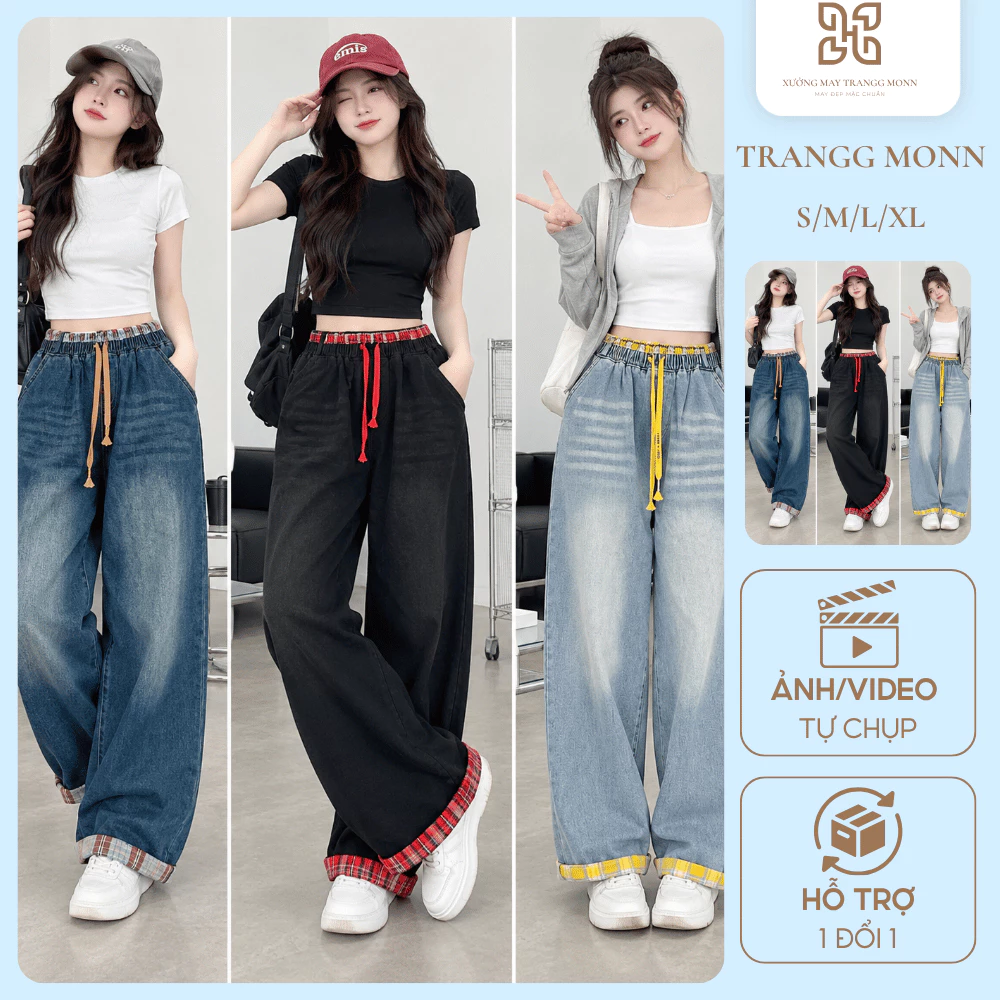 Quần JEAN Kẻ Phối Màu Form BAGGY Cao Cấp Hàng QC Tuyển Chọn Cá Tính Trẻ Trung Dễ Mix Đồ Form Rộng Hack Dáng