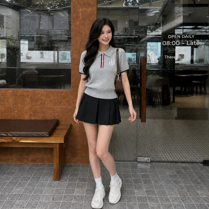 Áo Len Polo Ngắn Tay Chất Dệt Kim HT86 Mềm Thoáng Khí Áo Len Phối Viền Tay Trẻ Trung Form Tôn Dáng