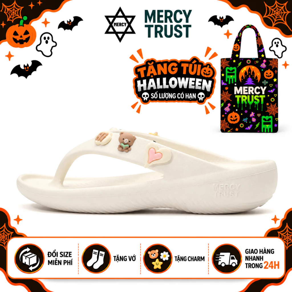 [TẶNG TÚI HALLOWEEN] Kèm Sticker, Vớ - Dép kẹp xỏ ngón MERCY TRUST MKEP4CM Liệu EVA êm mềm nhẹ – đế 4cm