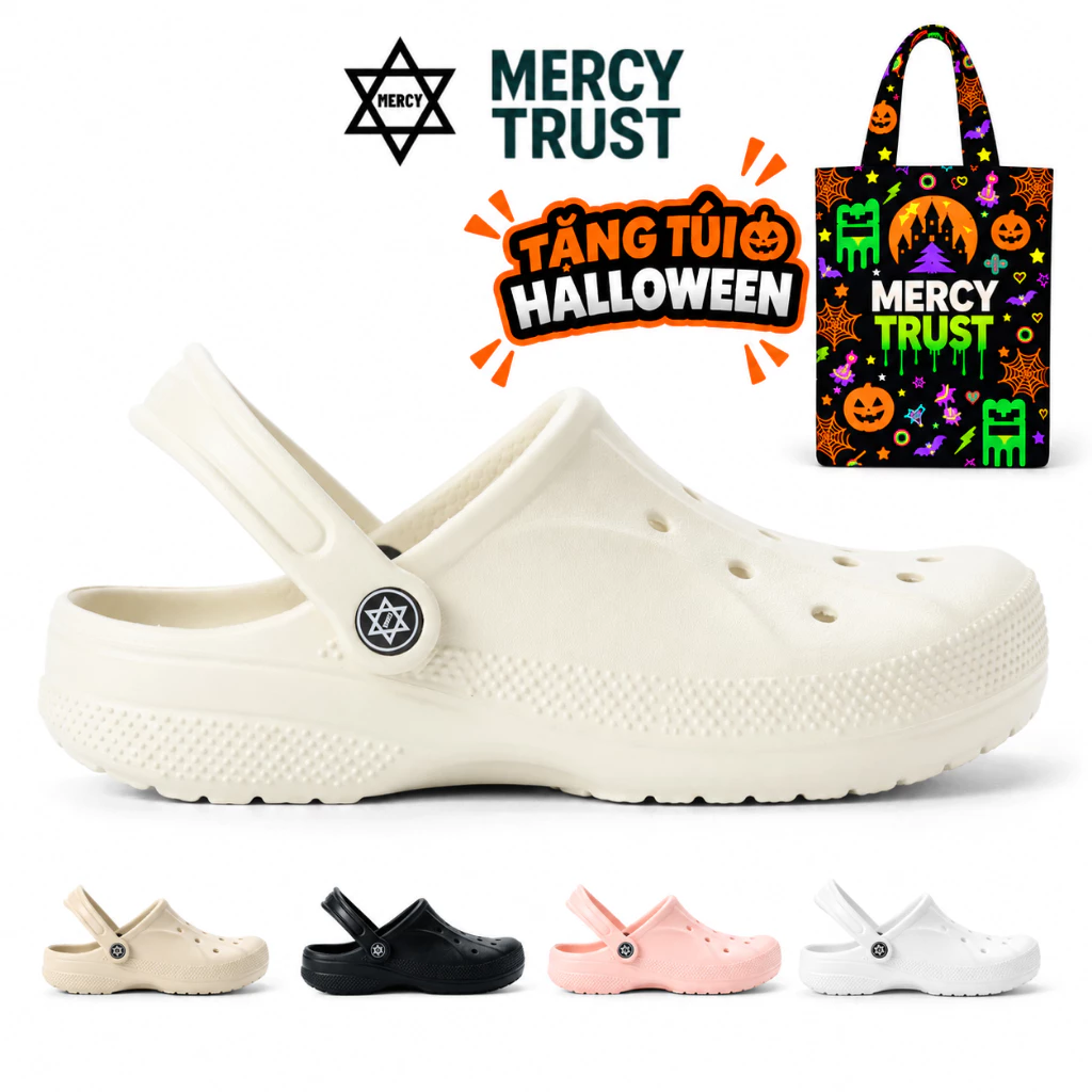 [TẶNG TÚI HALLOWEEN, 10 Charm Ngẫu Nhiên] Dép Sục MERCY TRUST Bazza Đúc Nguyên Khối Nam Nữ Cao 4cm
