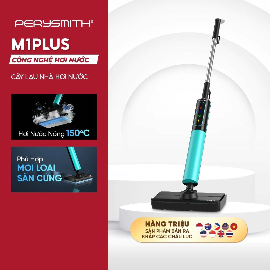 [V] Cây Lau Nhà Hơi Nước Cầm Tay PerySmith M1Plus Có Dây Thông Minh Làm Nóng 150 Độ Diệt Vi Khuẩn