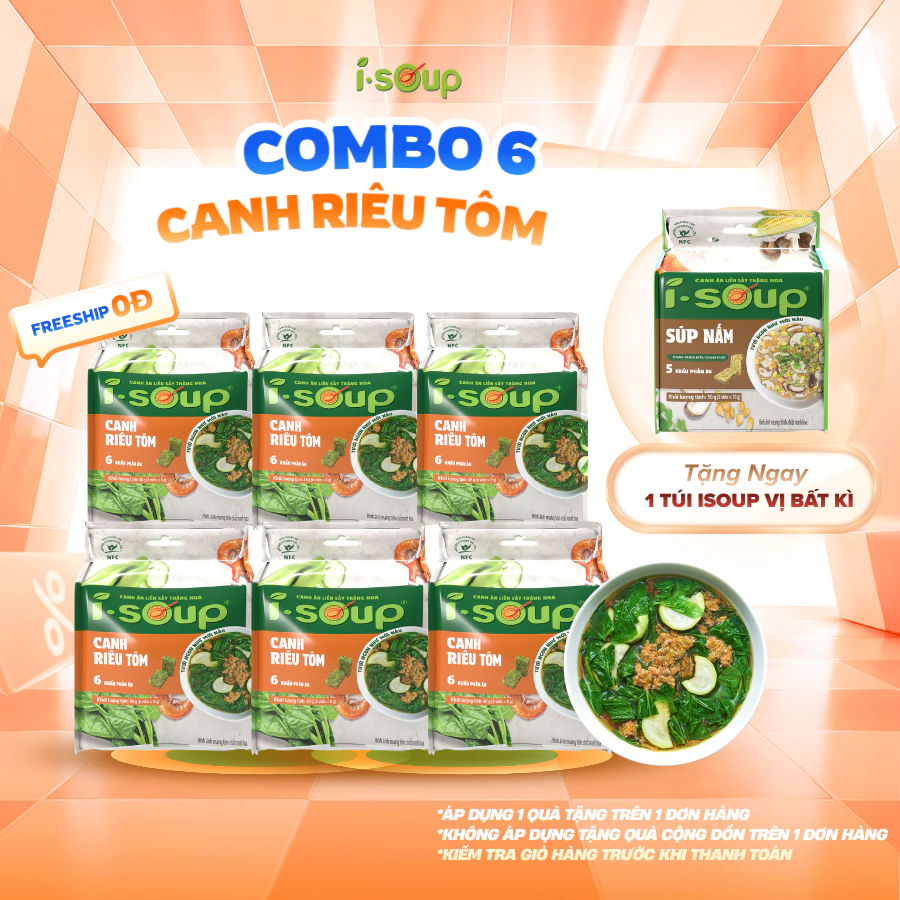 [MUA 6 TẶNG 1 TÚI SÚP NẤM] Combo 6 Túi Canh Riêu Tôm Ăn Liền ISoup Sấy Thăng Hoa