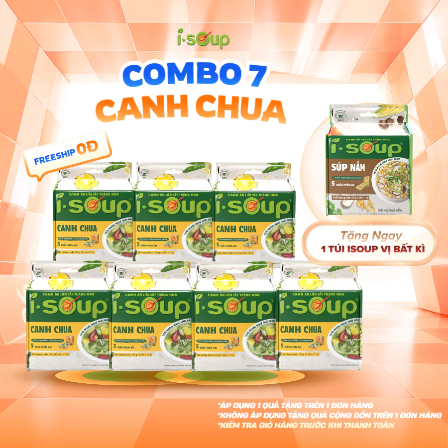 [MUA 6 TẶNG 1 TÚI SÚP NẤM] Combo 7 Túi Viên Canh Ăn Liền Sấy Thăng Hoa Canh Chua Chay I-Soup 50g (túi 05 viên)