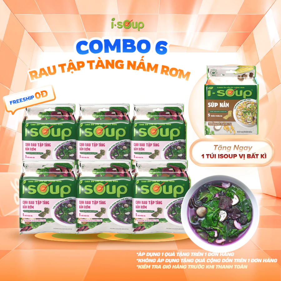 [MUA 6 TẶNG 1 TÚI SÚP NẤM] Combo 6 Túi Canh Tập Tàng Nấm Rơm Ăn Liền ISoup Sấy Thăng Hoa